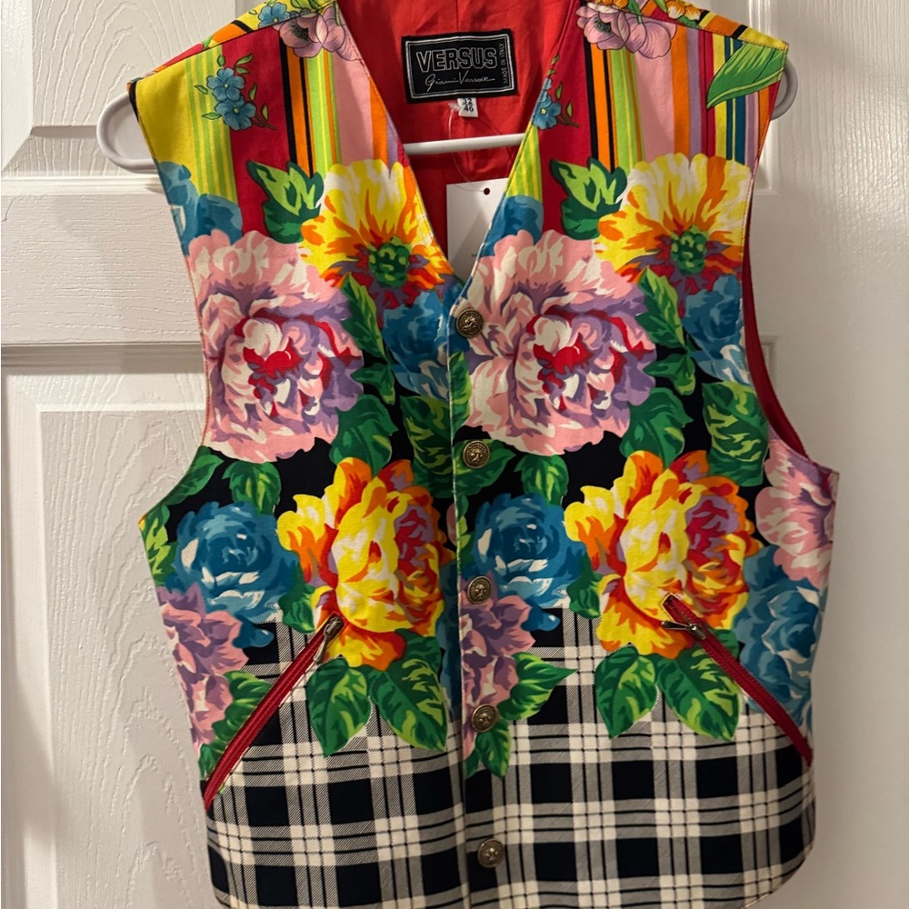 Versus by Versace Floral and Plaid Vest